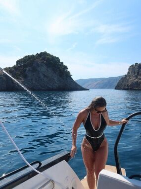 Black One-Piece V-Neck Swim Suit for Women